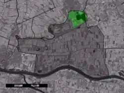 The village centre (dark green) and the statistical district (light green) of Asperen in the former municipality of لینگهوال.