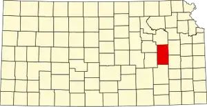 نقشهٔ کانزاس که Lyon County در آن مشخص شده است
