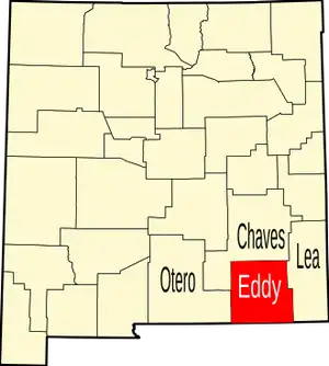 نقشهٔ نیومکزیکو که Eddy County در آن مشخص شده است