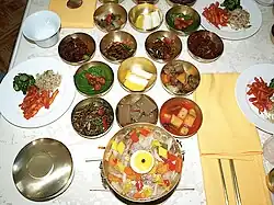 Dishes at Tongil restaurant in Kaesong