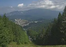 View of Predeal from Clăbucet-plecare Chalet (1445m); behind is the Postăvarul massif