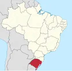 Location of State of Rio Grande do Sul in Brazil