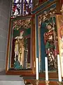 An altar at St. Verena's Catholic Church in Roggenbeuren depicting جرجیس and Saint Barbara.