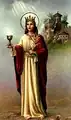 Traditional holy card design for Saint Barbara