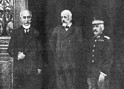 Photo of Admiral Kountouriotis, Venizelos, and General Danglis, who became known as "Triumvirate of National Defence"