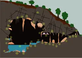 نمودار غارسنگ‌ها (سکوسنگ با برچسب S نشان داده شده است.)