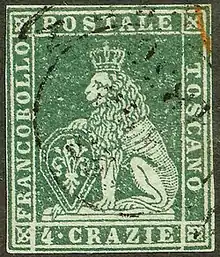 The flag of Florence on a postage stamp, 1851