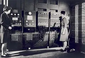 Jean Bartik and Frances Spence setting up the ENIAC.