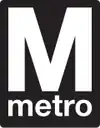 Black and white Washington Metro logo with a big white M above smaller white letters spelling Metro